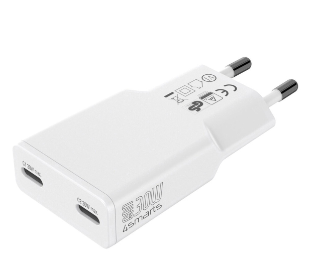 4smarts Ładowarka sieciowa FlatPlug Slim Dual 30W GaN 2xUSB-C biały - 1512663 - zdjęcie